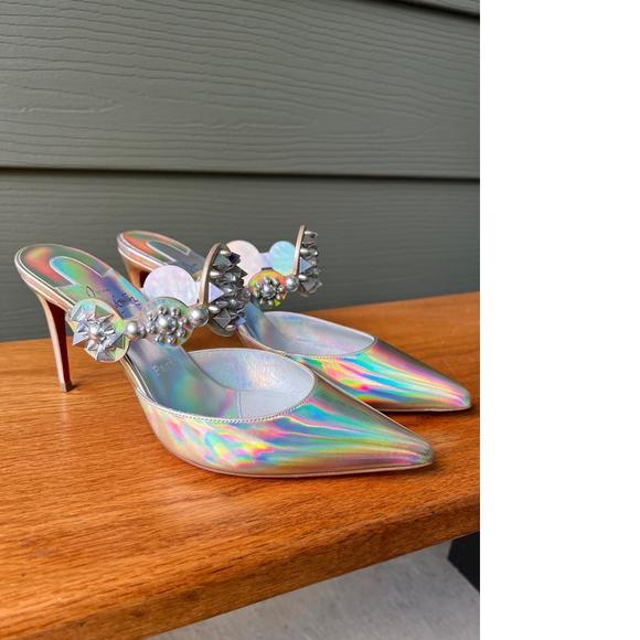 Miss Goldora 85mm Psychic AB Gold Spike Embellished Patent Mules E550
